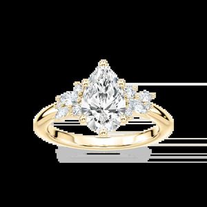 Anillo de diamantes con corte de pera de 1.50 quilates con piedras laterales en forma de pétalo, oro rosa, oro blanco, oro amarillo, elegante y atemporal para mujer - Product Image 5