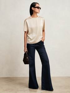 EMMANUELTAYLOR SAMPLE Women's Flare Denim Trousers Fit Full Length Cotton Office Casual <b>Pants</b> - Product Image 1