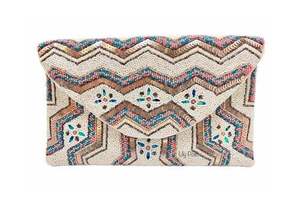 Handmade Beaded Clutch Bag Rectangular Shape <b>Ivory</b> Color Party Purse Embroidery Crafts Textile Material - Product Image 2