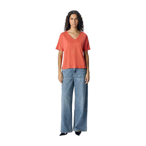 Camiseta de Verano con Cuello en V para Mujer, Transpirable y de Secado Rápido, 100% Algodón Orgánico, Estilo Hip Hop, Colores y Tallas Personalizables - Product Image 3