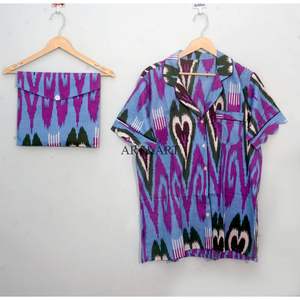 Conjunto de Pijama de Verano 100% Algodón Puro, Elegante y Clásico, con Estampado a Mano, Pantalones Cortos Tipo Canguro con Bolsillos, Suave y Transpirable - Product Image 5