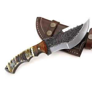 Couteau de camping Tracker Bowie en acier Damas fait main et personnalisé, manche marron et noir, longueur totale 10 pouces, survie, PRESTIGE BLADES - Product Image 1