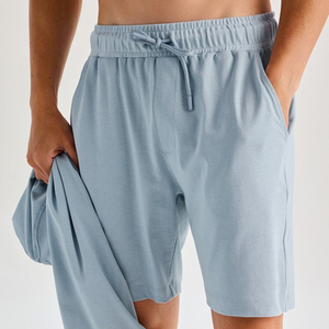 Men's <b>Light</b> Blue Short Sleeve T-Shirt Crew Neck Casual Summer Breathable 100% Cotton Solid Color Regular Fit Shorts Set - Product Image 5