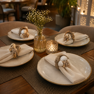 Ensemble d'anneaux de serviette en jute faits à la main |   Décoration de table style plage côtière, porte-serviettes en corde naturelle et coquillages, pour mariage, dîner, fête - Product Image 5