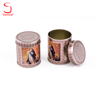 Contenants ronds en fer blanc personnalisés avec logo, style antique religieux, pour bougies, cadeaux de baptême, événements religieux et fêtes
