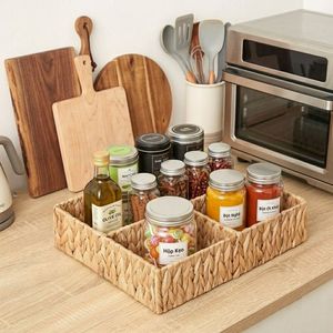 Kitchen <b>Storage</b> <b>Tray</b> Handmade Woven Natural Water Hyacinth Organizer for Countertop and Pantry Decorative <b>Trays</b> - Product Image 6