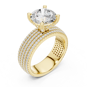 Yellow Gold Round Cut Lab Grown <b>Diamond</b> Wide Pave Engagement <b>Ring</b> for Women Fine Jewelry - Product Image 4
