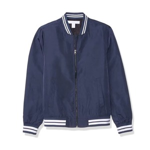 Blouson bomber bleu marine pour homme, coupe classique, vêtement décontracté pour l'automne, fermeture éclair, couleur unie, matière polyester, col rabattu - Product Image 2