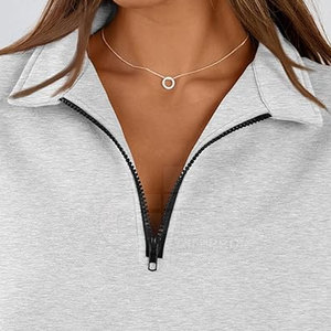 High Quality <b>Women</b> <b>Quarter</b> <b>Zip</b> <b>Sweatshirt</b> With Breathable Material Stylish Design For Fitness Travel And Outdoor Wear - Product Image 6