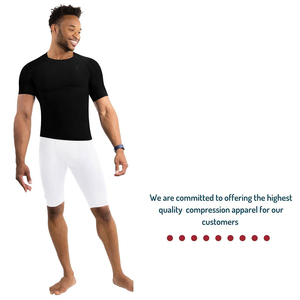 Shorts de compression pour homme en coton et élasthanne, couleur unie blanche, taille mi-haute, élastiques, séchage rapide, tricotés, style sportif - Product Image 4