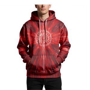 Sudadera con Capucha para Hombre, Color Rojo Carmesí, Sublimada, con Gráfico de Explosión de Energía, Estilo Urbano, Talla Grande - Product Image 1