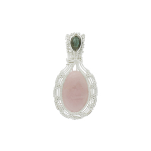 Pendentif en Labradorite Naturelle et Quartz Rose Enroulé sur Fil, Plaqué Argent, Fait Main, Bijoux en Pierres Précieuses, Vente en Gros - Product Image 1