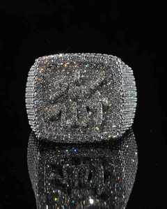 Hip Hop <b>Iced</b> Out Moissanite <b>Ring</b> 925 Sterling Silver Rhodium Plated Square Crown Pendant Jewelry Custom Logo - Product Image 1