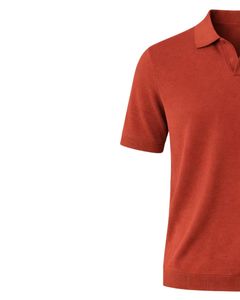 Customized <b>Rust</b> Orange Men Knit Polo Shirt Short Sleeve Ribbed Hem Slim Fit Casual Cotton Blend Plain Design Custom Manufacturer - Product Image 3