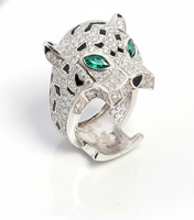 Bague Cocktail Unisexe en Argent Sterling 925 avec Moissanite Vintage et Motif Oeil de Panthère pour Fête