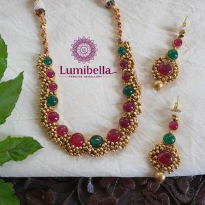 Kempu Oval Designer Fashion Jewelry Set-Rose Gold & 18K Gold Plated with Zircon - Product Image 1