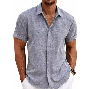 Custom High Quality Men's Linen Short Sleeve <b>Shirt</b> Casual Button <b>Shirt</b> Men's Beach <b>Summer</b> <b>Shirt</b> - Product Image 2
