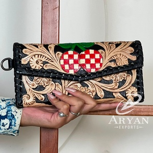 Carteras de mano de cuero genuino para mujer, nuevas y elegantes, con tarjetero y monedero con diseño a cuadros de cereza, ideales para compras. - Product Image 1