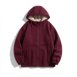 Custom Logo <b>Men</b> Fleece Lined <b>Zip</b> Up <b>Hoodie</b> Sherpa Lined Hooded Sweatshirt Casual Streetwear - Product Image 3