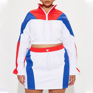 Pento Industry Women's Color Blocking Sporty Tracksuit Set Hooded Jacket <b>Skirt</b> Full Sleeves Lightweight Polyester/Nylon - Product Image 1