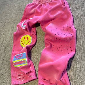 Fabricant d'écusson personnalisé pour hommes, broderie à l'acide, jogging, pantalon de survêtement ample en coton, éponge lourde, rose - Product Image 2