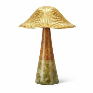 Décoration de table en résine bleue en forme de champignon avec capuchon doré en résine et aluminium, élément décoratif élégant pour les espaces contemporains - Product Image 2
