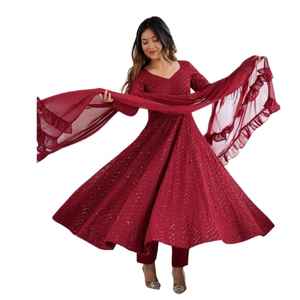 ชุดเดรส Anarkali ดีไซน์เนอร์แฟชั่นใหม่ขายดีสำหรับผู้หญิง แขนยาว ผ้าจอร์เจตต์สวยงาม สไตล์อินเดีย ปากีสถาน เหมาะสำหรับงานปาร์ตี้ ทำจากผ้าฝ้าย - Product Image 1