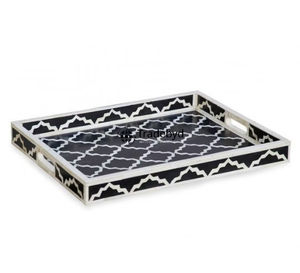 Bandeja Decorativa Elegante con Incrustaciones de Hueso Hecha a Mano para Mesa de Centro por Tradebyd - Product Image 1