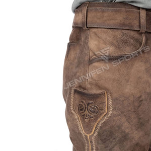 Pantalones bávaros de cuero genuino de vaca hasta la rodilla para hombre con bordados encantadores. - Product Image 3