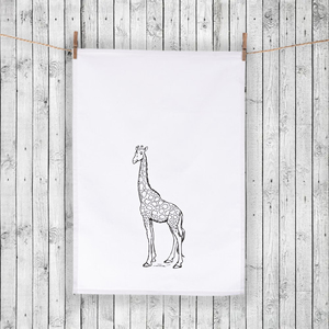 Serviette de cuisine personnalisée avec imprimé girafe, style moderne, blanche, 100% coton, lavable, textile de maison durable pour hôtel - Product Image 1