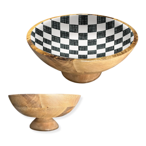 Juego de vajilla de madera de mango esmaltada con pedestal, diseño personalizado en blanco y negro, ecológico, para mesa de comedor, hogar y cocina. - Product Image 1