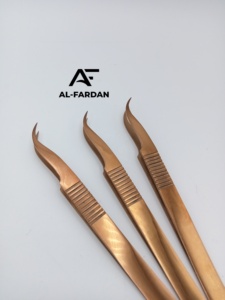 Rose Gold Plasma Color Strong Curved Shape Eyelash Extension Tweezers Dumont Print Stainless Steel <b>Lash</b> Tweezer with Card Boxes - Product Image 4