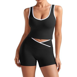 Ensemble de sport vintage 2 pièces pour femme avec débardeur court et short – Tenue de gym et yoga écologique en Spandex/Coton à séchage rapide - Product Image 3