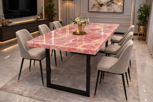 Table à manger rectangulaire en onyx rose écologique de qualité supérieure, table artisanale de luxe, design élégant pour des espaces de vie élégants - Product Image 4