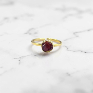 Handmade Raw Garnet Brass <b>Ring</b> Natural Rough Stone <b>Adjustable</b> Band Minimalist Boho All Birthstone Jewelry for Women - Product Image 1
