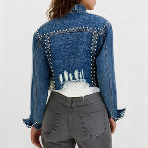 Veste en jean courte pour femme, coupe slim décontractée, coupe-vent, fermeture à boutons pression, streetwear, avec design personnalisé - Product Image 5