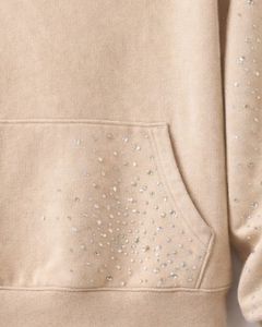 Sweat à capuche beige en strass, coupe oversize, molleton épais, avec poche kangourou, personnalisable, streetwear, fabricant de sweats à capuche pour hommes - Product Image 4