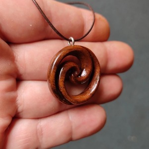 Wooden Spiral Pendant Necklace Tan Color Natural Finish Handcrafted Wood Jewelry - Product Image 6