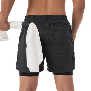Premium Solid Casual <b>Mid</b> Knitted Breathable Quick Dry Dual <b>Layer</b> Compression Men Gym Shorts Anti Friction Workout Gear High - Product Image 2