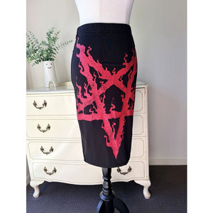 Gothic Women's Black Pencil Skirt Red Flaming Pentagram Graphic Print High <b>Elasticity</b> Midi Skirt Punk Rock Streetwear - Product Image 4