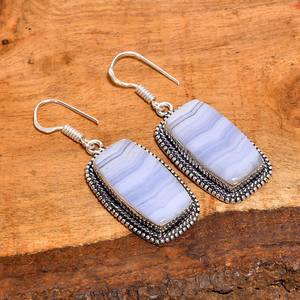 Boucles d'oreilles pendantes en agate bleue et argent sterling, bijoux en cristal apaisant, faits à la main, style bohème, cadeau pour elle - Product Image 5