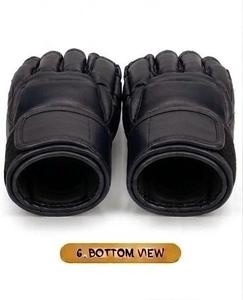 Guantes de MMA Negros de Cuero PU, Guantes de Boxeo de Medio Dedo para Entrenamiento con Soporte de Muñeca de Velcro - Product Image 5