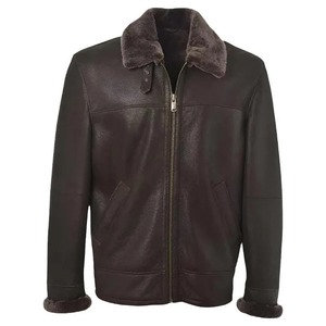 <b>Men</b> Brown <b>Shearling</b> Bomber Leather <b>Jacket</b> - Product Image 1