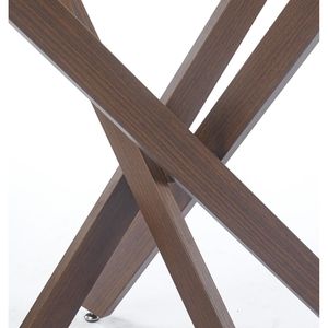 Tavolo da Pranzo Moderno Salvaspazio con Piano in Vetro Temperato Color Noce e Gambe Incrociate in Metallo per Cucina o Soggiorno - Product Image 6