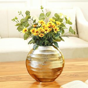 Vase à fleurs en aluminium antirouille Golden Waves pour la décoration de la maison, vase décoratif moderne pour le salon, le bureau, centre de table de mariage - Product Image 5