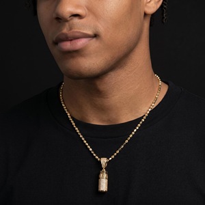 Luxury Gold Greek Key Pendant Necklace <b>Iced</b> <b>Out</b> Cylinder Crystal Charm 18K Gold Plated Hip Hop Jewelry for Men - Product Image 3