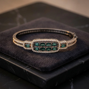 Luxury Brass Emerald Green Zircon <b>Bangle</b> <b>Bracelet</b> Cubic Zirconia Pave Vintage Style Black Plated Women Jewelry - Product Image 2