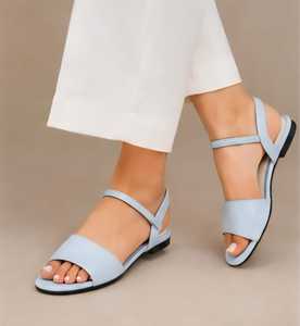 Light Blue PU Flat Sandals Open Toe With <b>Back</b> Strap Slip-On Elegant Summer Style - Product Image 6