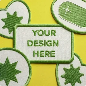 Patch brodé personnalisé thermocollant rectangulaire en feutre vert et blanc pour la décoration de vêtements - Product Image 1