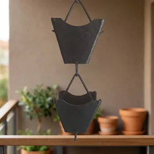 Black Hanging Rain Chain Water Catcher with Flower Shape Design for <b>Garden</b> Outdoor Decoration - Product Image 3